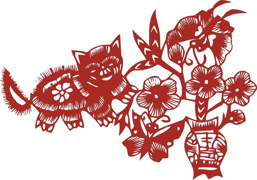 中国风中式传统喜庆民俗人物动物窗花剪纸插画边框AI矢量PNG素材【2647】